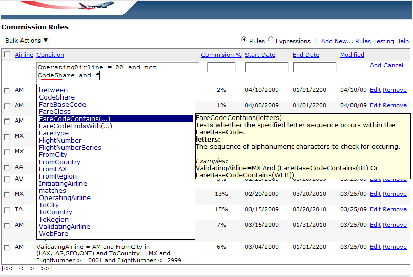 Rules engine example from the travel industry